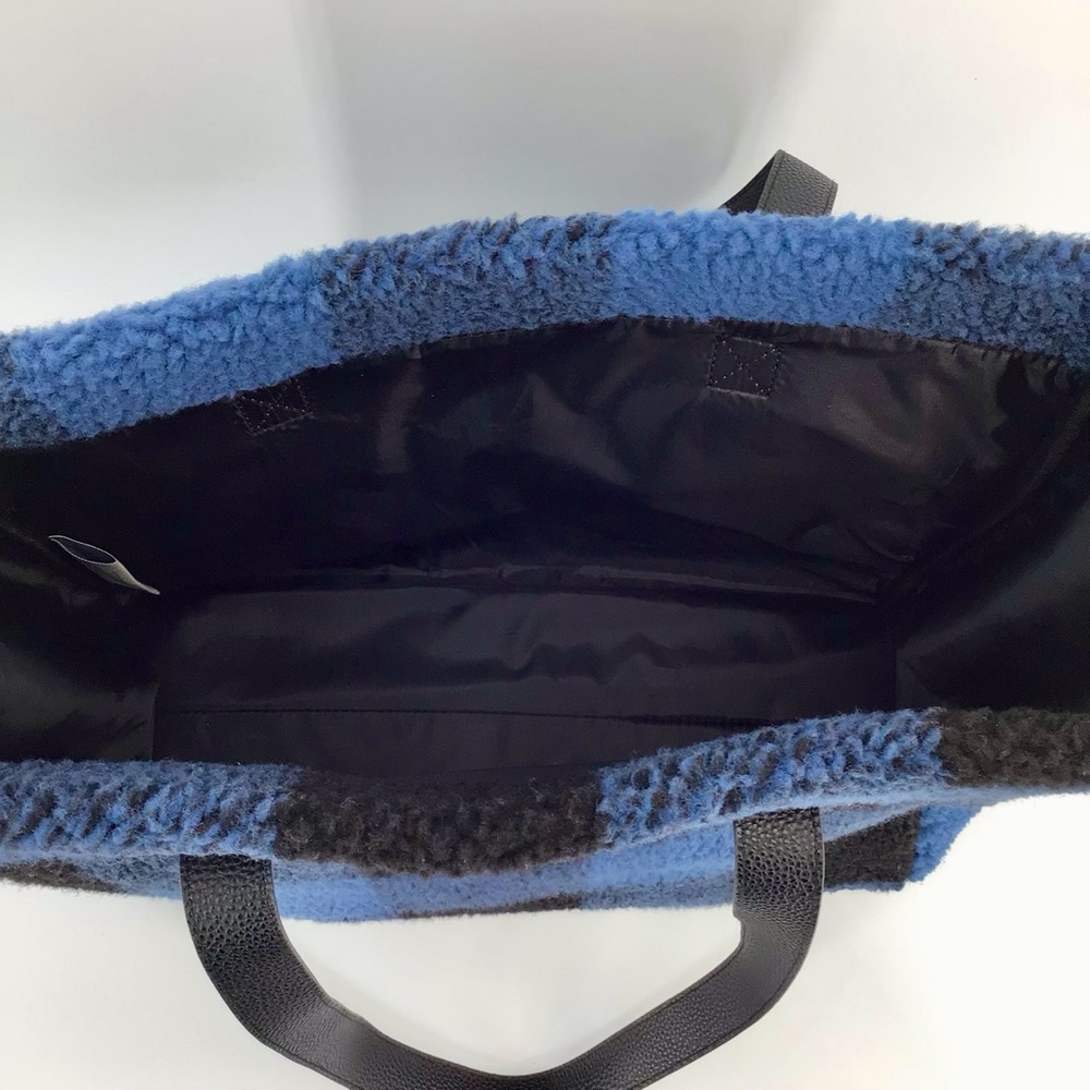 Barnes & Noble Exclusive Blue Buffalo Plaid Sherpa Tote Bag - Picture 9 of 11